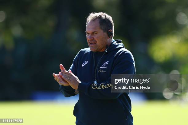 Head coach Dave Rennie during an Australian Wallabies training session at Royal Pines Resort on July 27, 2022 in Gold Coast, Australia.
