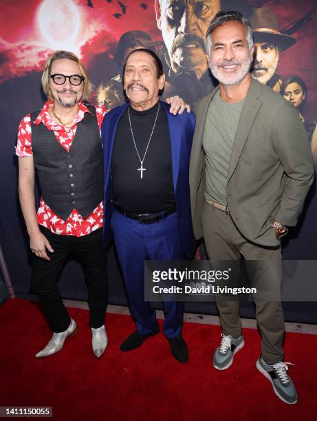 José María Cicala, Danny Trejo and Guillermo Zapata attend the "Shadow of the Cat" red carpet screening at Laemmle Royal on July 26, 2022 in Los...