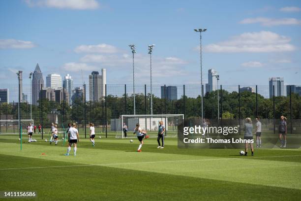 Players of the Germany Women's U16 team train at the DFB-Campus, headquarter of the German Football Association and home of the DFB Academy, on July...