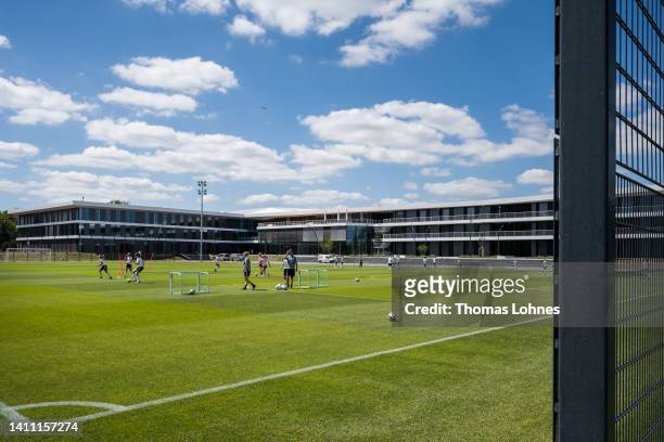 Players of the Germany Women's U16 team train at the DFB-Campus, headquarter of the German Football Association and home of the DFB Academy, on July...