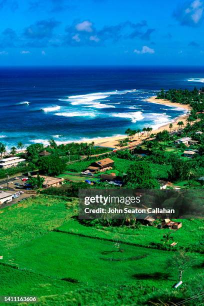 usa, hawaii, winter surfing at sunset beach - haleiwa imagens e fotografias de stock