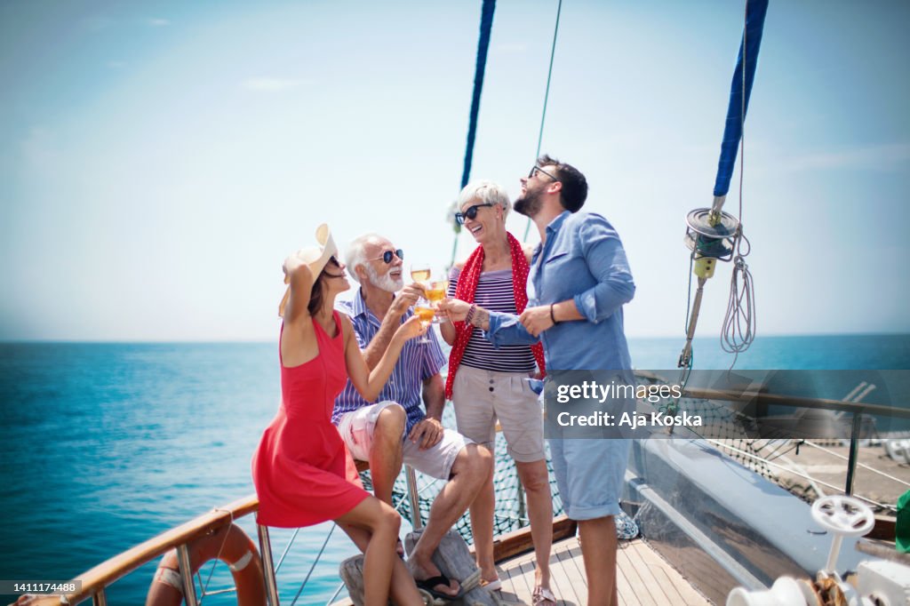 Family on a sailing cruise.