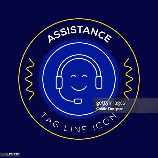 assistance circle badge, modern logo vector icon design line style - computer tech circle stock illustrations