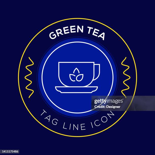 green tea circle badge, modern logo vector icon design line style - tea leaf logo stock illustrations