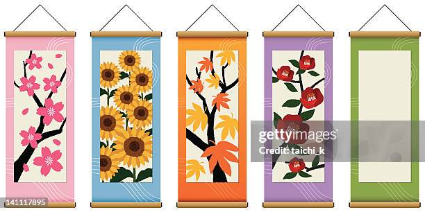 scrolls - paeonia suffruticosa stock illustrations