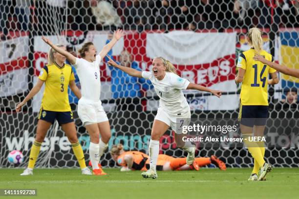 Beth Mead of England celebrates after scoring their team's first goal during the UEFA Women's Euro 2022 Semi Final match between England and Sweden...