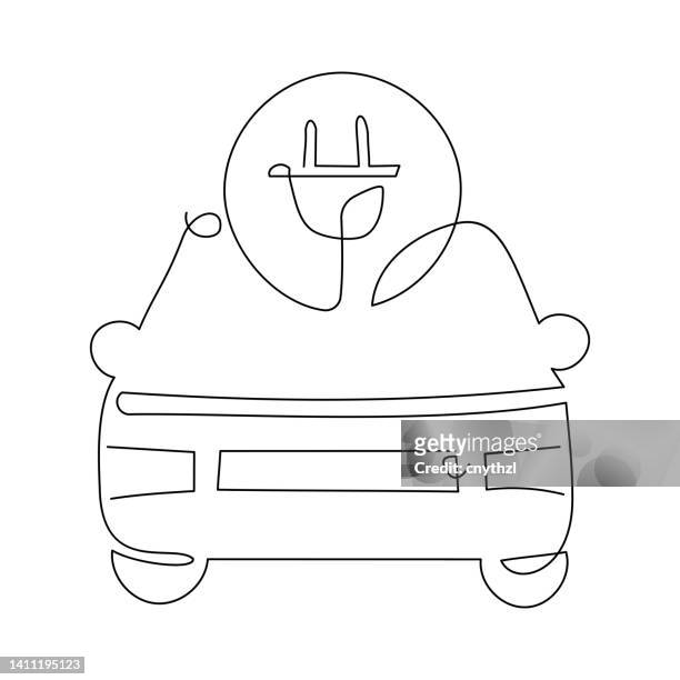 stockillustraties, clipart, cartoons en iconen met electric car single line icon - car charger