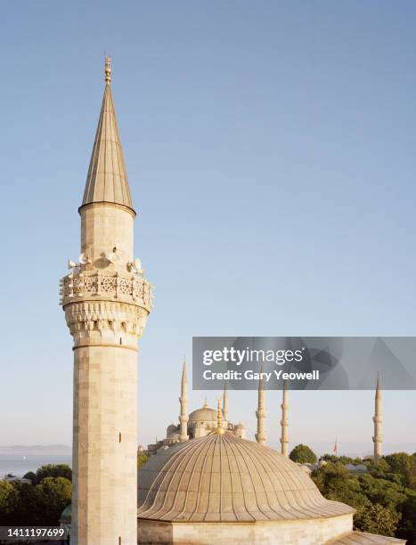 blue mosque, istanbul - minaret stockfoto's en -beelden