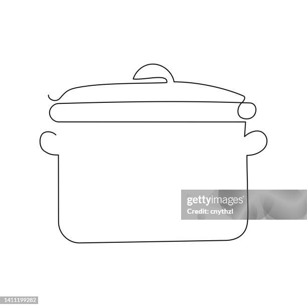 saucepan single line icon - regular kitchen stock illustrations