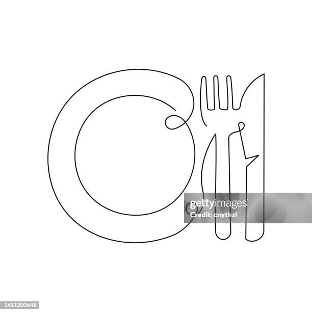 ilustraciones, imágenes clip art, dibujos animados e iconos de stock de cubiertos icono de una sola línea - mesa cafeteria perfil