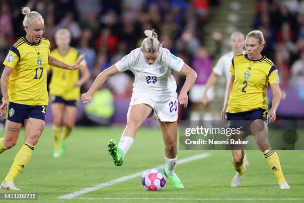 Alessia Russo of England scores her teams third goal during the UEFA Women's Euro 2022 Semi Final match between England and Sweden at Bramall Lane on...