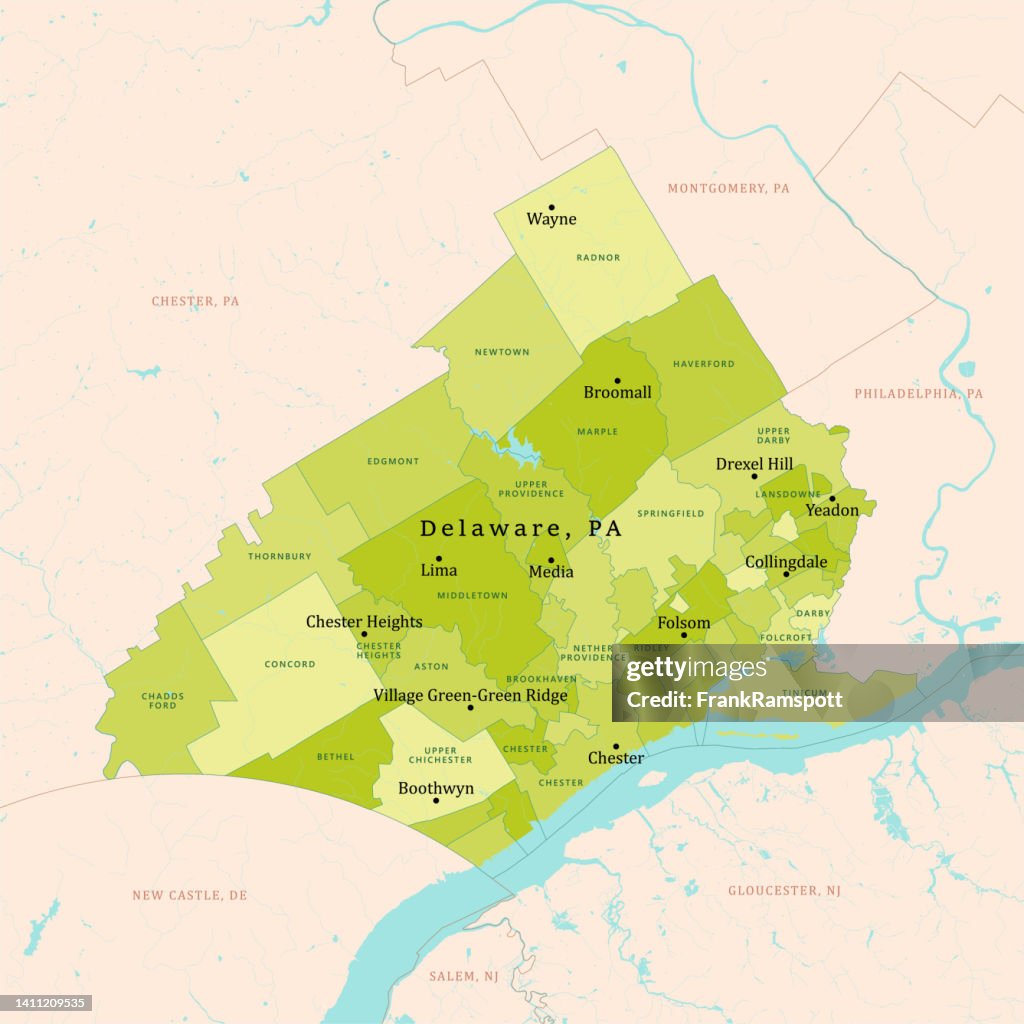 PA Delaware County Vector Map Green