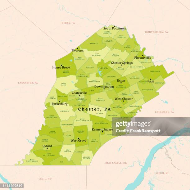 pa chester county vektorkarte grün - chester pennsylvania stock-grafiken, -clipart, -cartoons und -symbole