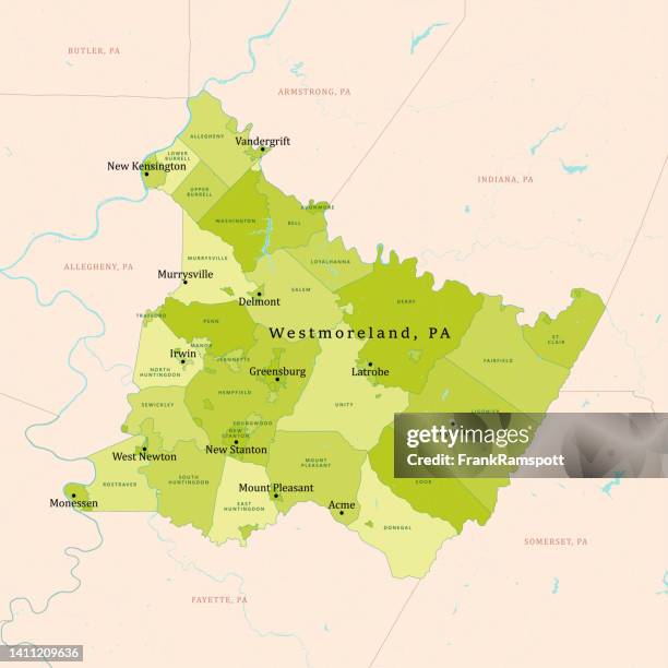 pa westmoreland county vector map green - westmoreland county pa stock illustrations