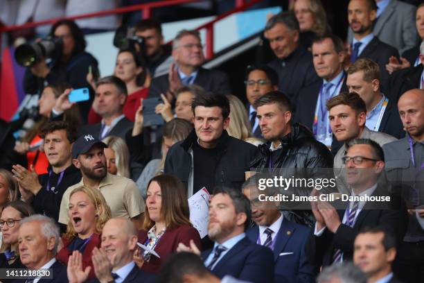 Manchester United players Harry Maguire and Victor Lindelof and former Manchester United player Juan Mata look on during the UEFA Women's Euro...