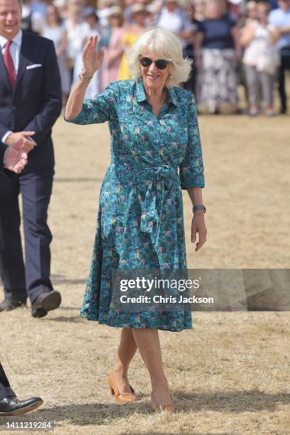 Camilla, Duchess of Cornwall attends The Sandringham Flower Show 2022 at Sandringham on July 27, 2022 in King's Lynn, England.