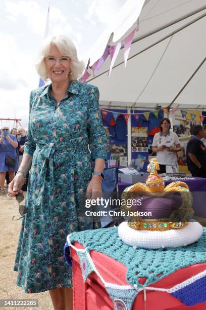 Camilla, Duchess of Cornwall attends The Sandringham Flower Show 2022 at Sandringham on July 27, 2022 in King's Lynn, England.
