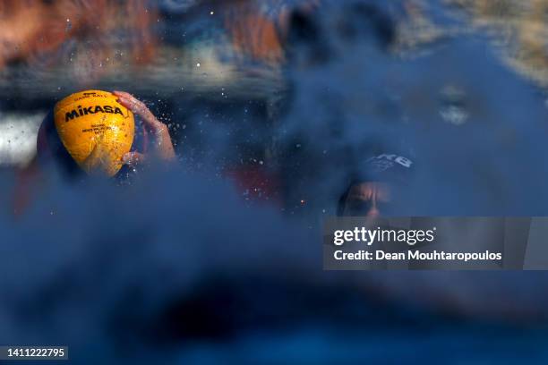 Sava Randelovic of Team Serbia controls the ball during the Men's Water Polo Classification 5th-6th Place Match between the United States and Serbia...