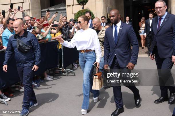 Jennifer Lopez is seen leaving the Crillon hotel on July 27, 2022 in Paris, France.