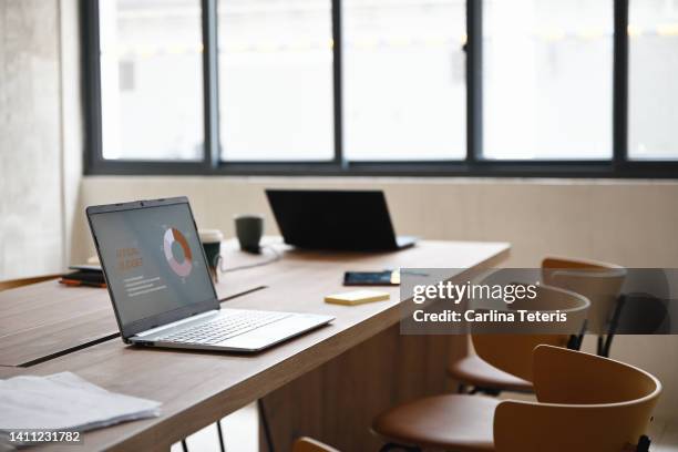 an office board room without people - laptop case on table stock pictures, royalty-free photos & images