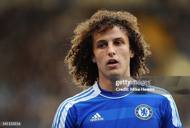 David Luiz of Chelsea looks on during the Barclays Premier League match between Chelsea and Stoke City at Stamford Bridge on March 10, 2012 in...