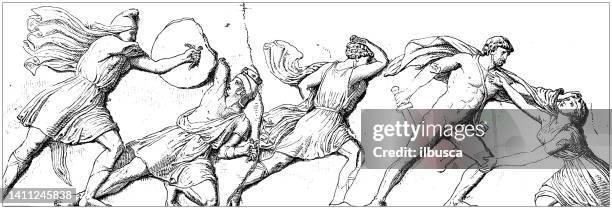 antique illustration: greek art, mausoleum at halicarnassus - mausoleum at halicarnassus stock illustrations