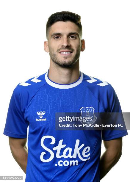 Ruben Vinagre poses for a photo after signing for Everton FC at Finch Farm on July 27 2022 in Halewood, England.