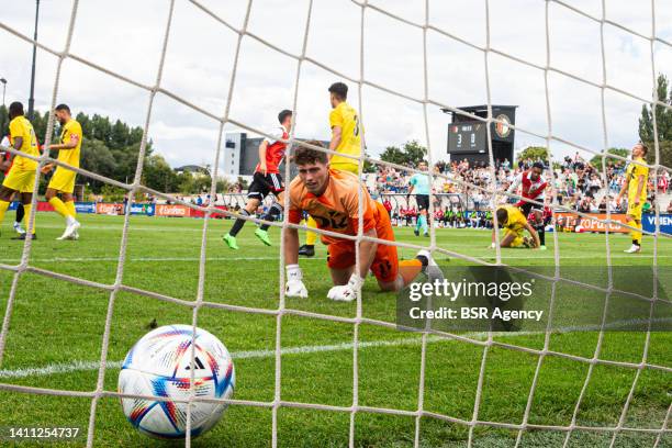 Goalkeeper Aron van Lare of NAC Breda concedes a goal during the Pre Season Friendly match between Feyenoord and NAC Breda at Varkenoord on July 27,...