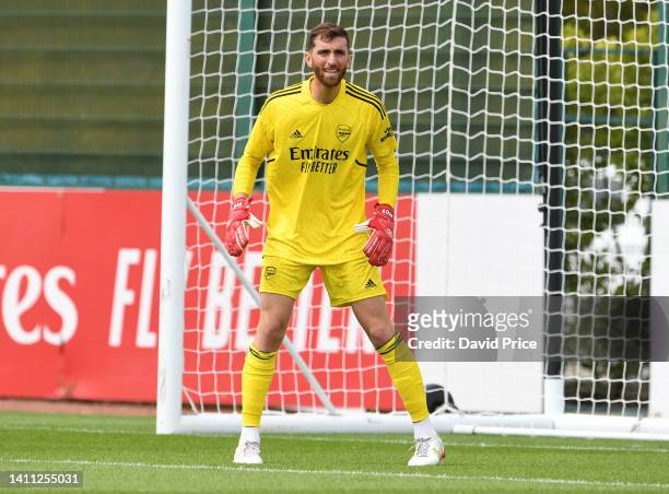 Matt Turner of Arsenal during the pre season friendly between Arsenal and Brentford at London Colney on July 27, 2022 in St Albans, England.