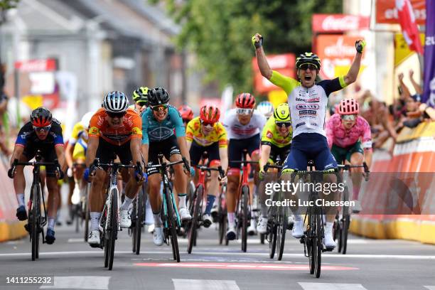 Jan Bakelants of Belgium and Team Intermarché - Wanty - Gobert Matériaux celebrates winning ahead of Robert Stannard of Australia and Team...