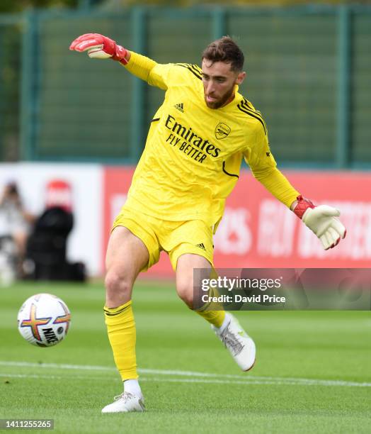 Matt Turner of Arsenal during the pre season friendly between Arsenal and Brentford at London Colney on July 27, 2022 in St Albans, England.