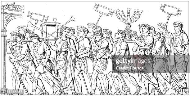 antique illustration: roman art, bas relief on arch of titus - relief carving stock illustrations