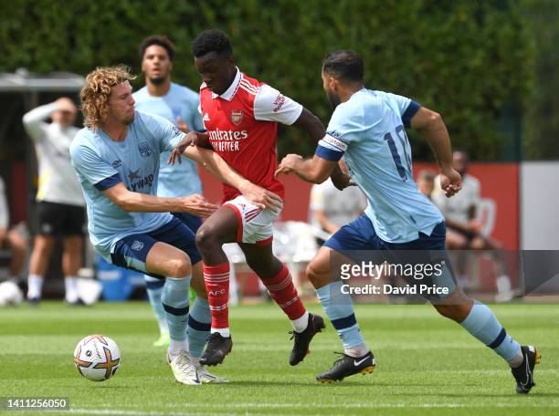 Eddie Nketiah of Arsenal during the pre season friendly between Arsenal and Brentford at London Colney on July 27, 2022 in St Albans, England.