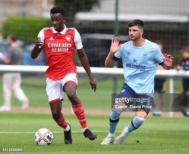 Eddie Nketiah of Arsenal during the pre season friendly between Arsenal and Brentford at London Colney on July 27, 2022 in St Albans, England.