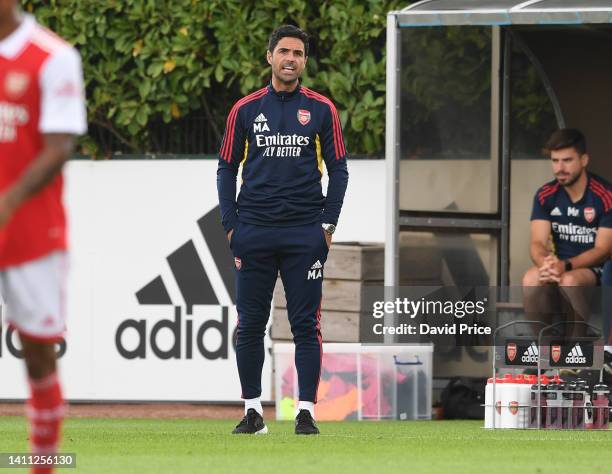 Arsenal Manager Mikel Arteta during the pre season friendly between Arsenal and Brentford at London Colney on July 27, 2022 in St Albans, England.