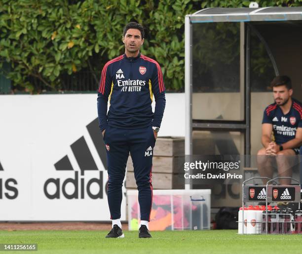 Arsenal Manager Mikel Arteta during the pre season friendly between Arsenal and Brentford at London Colney on July 27, 2022 in St Albans, England.