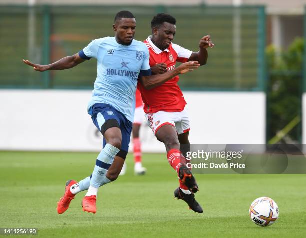 Eddie Nketiah of Arsenal during the pre season friendly between Arsenal and Brentford at London Colney on July 27, 2022 in St Albans, England.