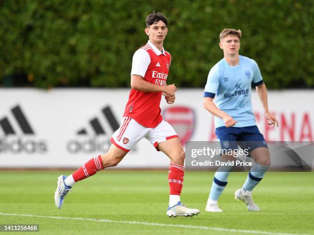 Charlie Patino of Arsenal during the pre season friendly between Arsenal and Brentford at London Colney on July 27, 2022 in St Albans, England.