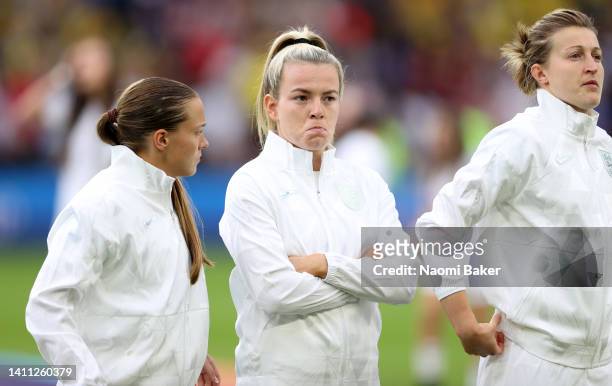 Lauren Hemp of England looks on during the national anthem during the UEFA Women's Euro 2022 Semi Final match between England and Sweden at Bramall...