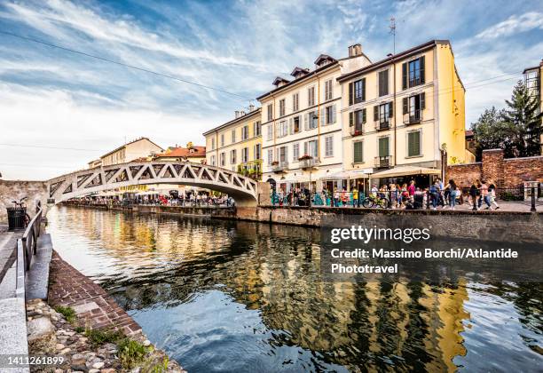 view of naviglio grande - milano navigli stock-fotos und bilder