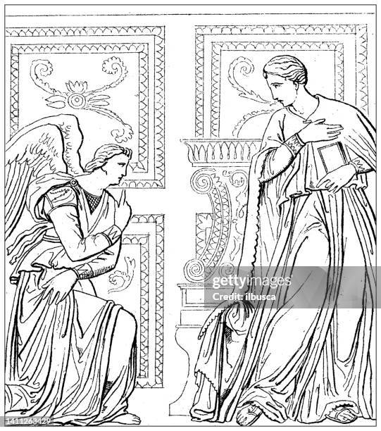 antique illustration: art, annunciazione cavalcanti, donatello, santa croce, florence, 15th century - archangel gabriel stock illustrations