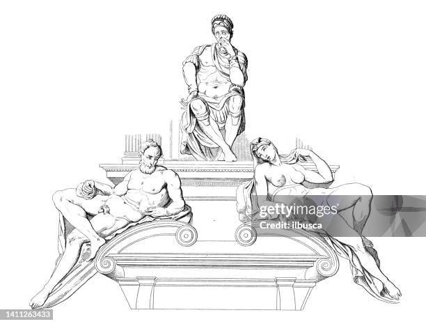 antique illustration: art, medici chapel, basilica of san lorenzo, florence - basilica di san lorenzo florence stock illustrations