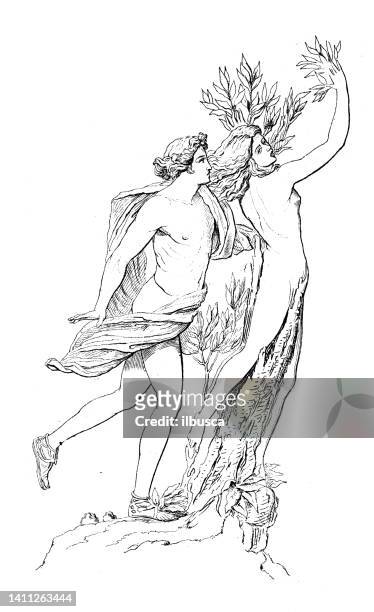 antique illustration: art, apollo and daphne (bernini), 17th century - greek god apollo stock illustrations