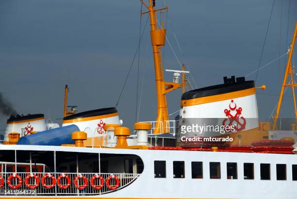 ferry boats at the municipal ferry port, istanbul, turkey - ship funnel stock pictures, royalty-free photos & images