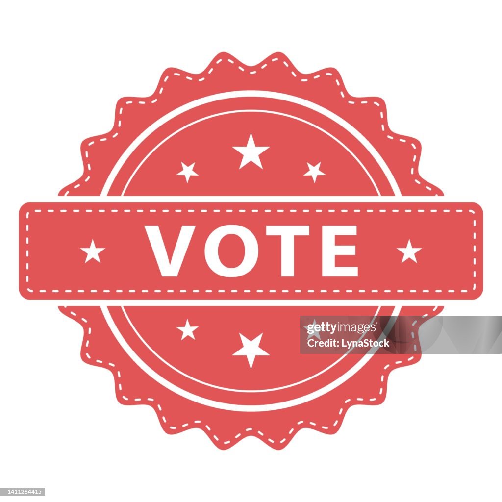 Vote stamp, seal. Vector badge, icon template. Illustration isolated on white background.