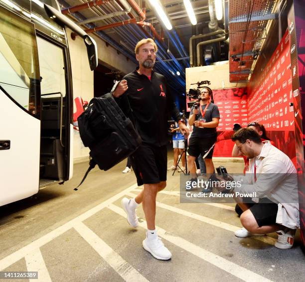 Jurgen Klopp manager of Liverpool arriving before the pre-season friendly match between FC Red Bull Salzburg and FC Liverpool at Red Bull Arena on...