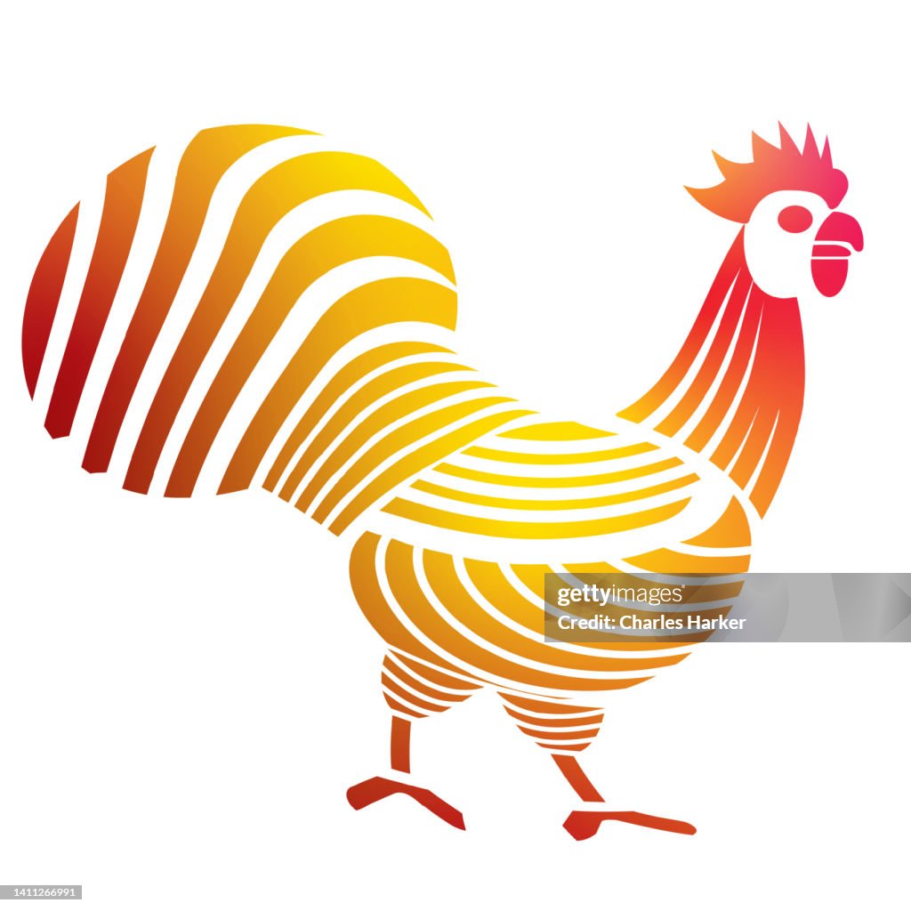 Rooster Illustration in abstract colorful pattern