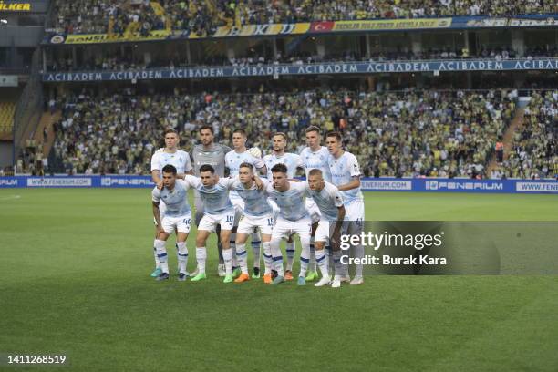 Dynamo Kyiv players pose for photo during the UEFA Champions League Second Qualifying Round Second Leg match between Fenerbahce and Dynamo Kyiv at...