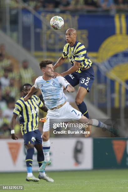 Fenerbahce's Marcel Tisserand in action with Dynamo Kyiv's Benjamin Verbic during the UEFA Champions League Second Qualifying Round Second Leg match...