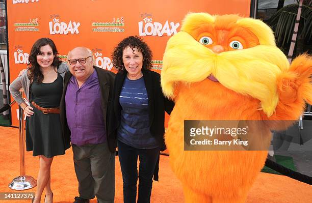 Actors Danny DeVito and Rhea Perlman and daughter Lucy DeVito attend the premiere of Dr. Seuss' 'The Lorax' at Universal Studios Hollywood on...